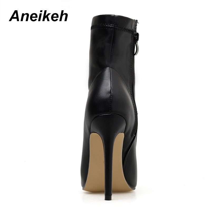 Aneikeh vår/höst pu lack chelsea ankelboots spetsig tå damstövlar tunna klackar partystorlek 41 42
