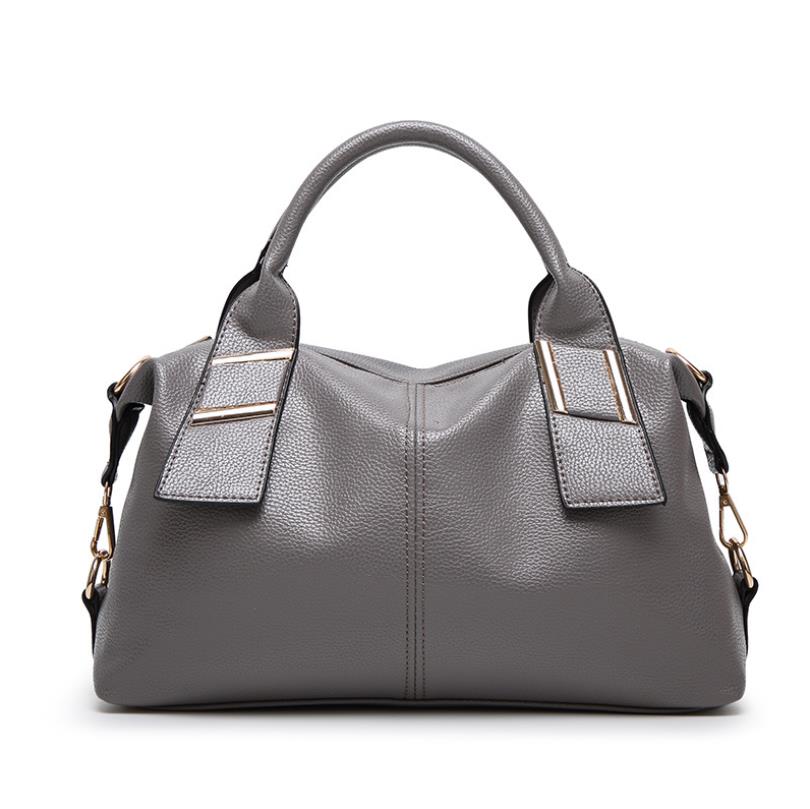 Litchi Patroon Handtas Boston Tas Grote Capaciteit Schoudertas Europese En Amerikaanse Mode Messenger Bag: Grijs