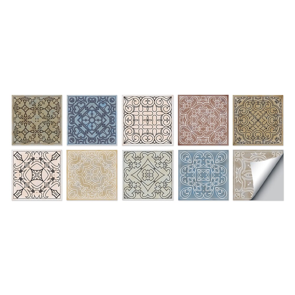 Baroque noir et blanc motif carrelage autocollants salle de bain toilette étanche mur décor Mural: HT009 / 20cmX20cm