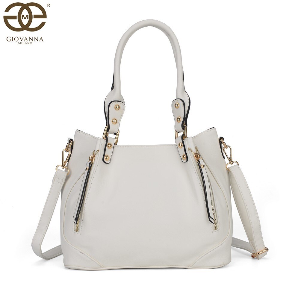 Giovanna Milano Bolso mujer de hombro grande con doblado bolsos de mano para chicas tote casual con correa ajustable y cremalleras de adorno PU en color liso cierre con cremallera tamaño oficina T10969