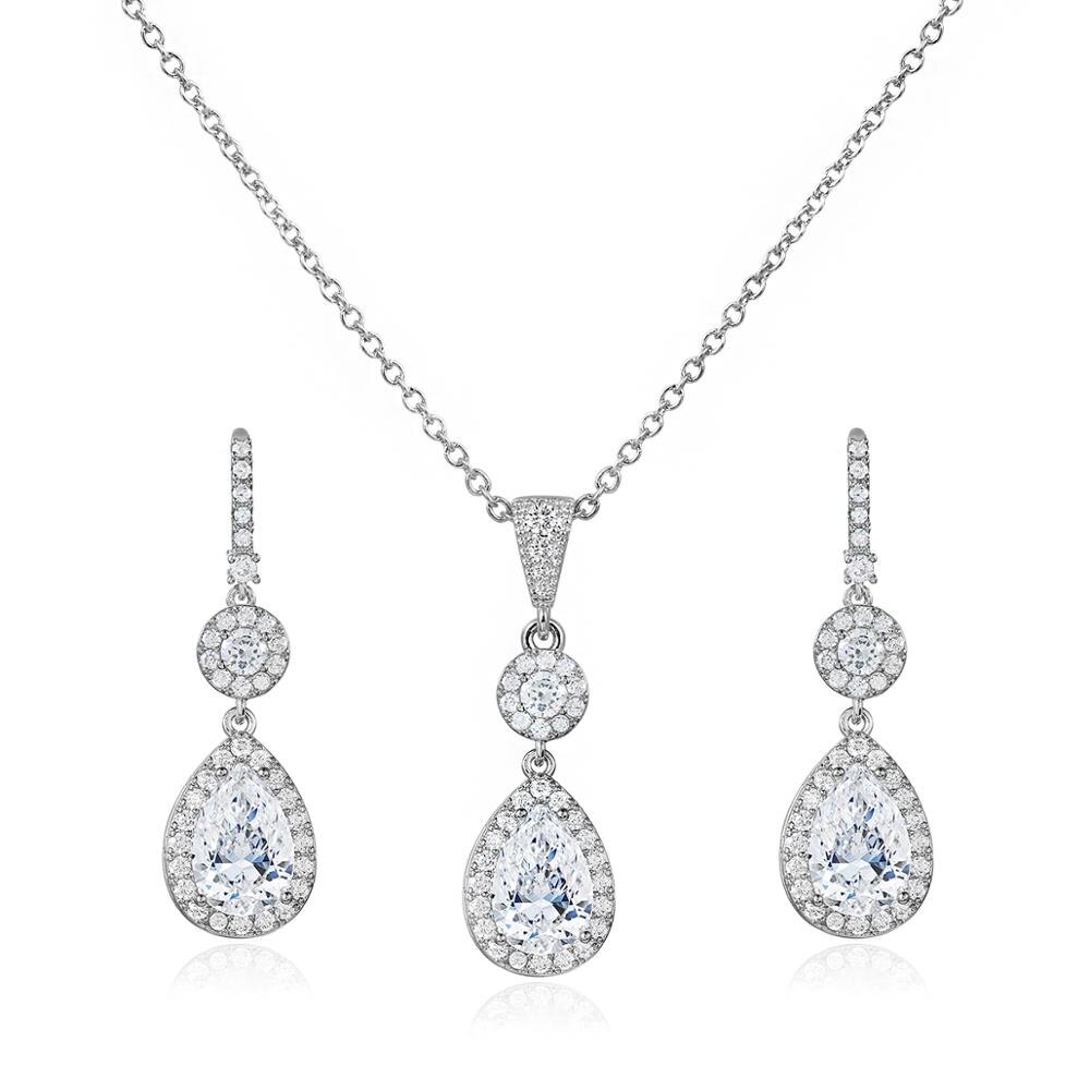 WEIMANJINGDIAN, novedad, exquisito collar y pendientes de cristal de circonia cúbica de lágrima grande, conjunto de joyería nupcial para banquete