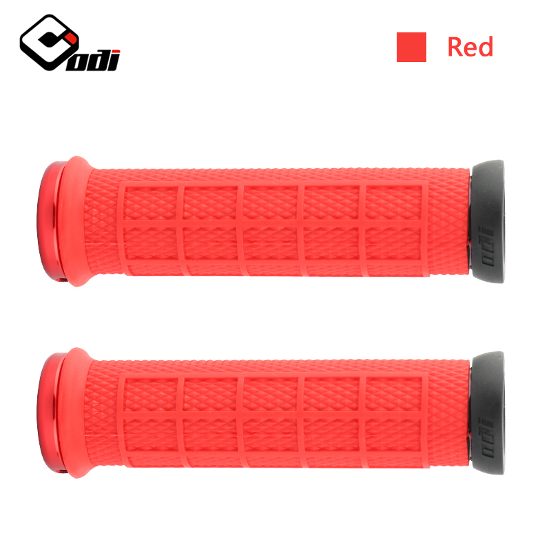 ODI Grips Aluminum Alloy Lock Ring Mountain Bike Grips Silicon Bicycle Handlebar Grip Shock Absorber MTB Bike Handle Bar Part: Model-1-Red