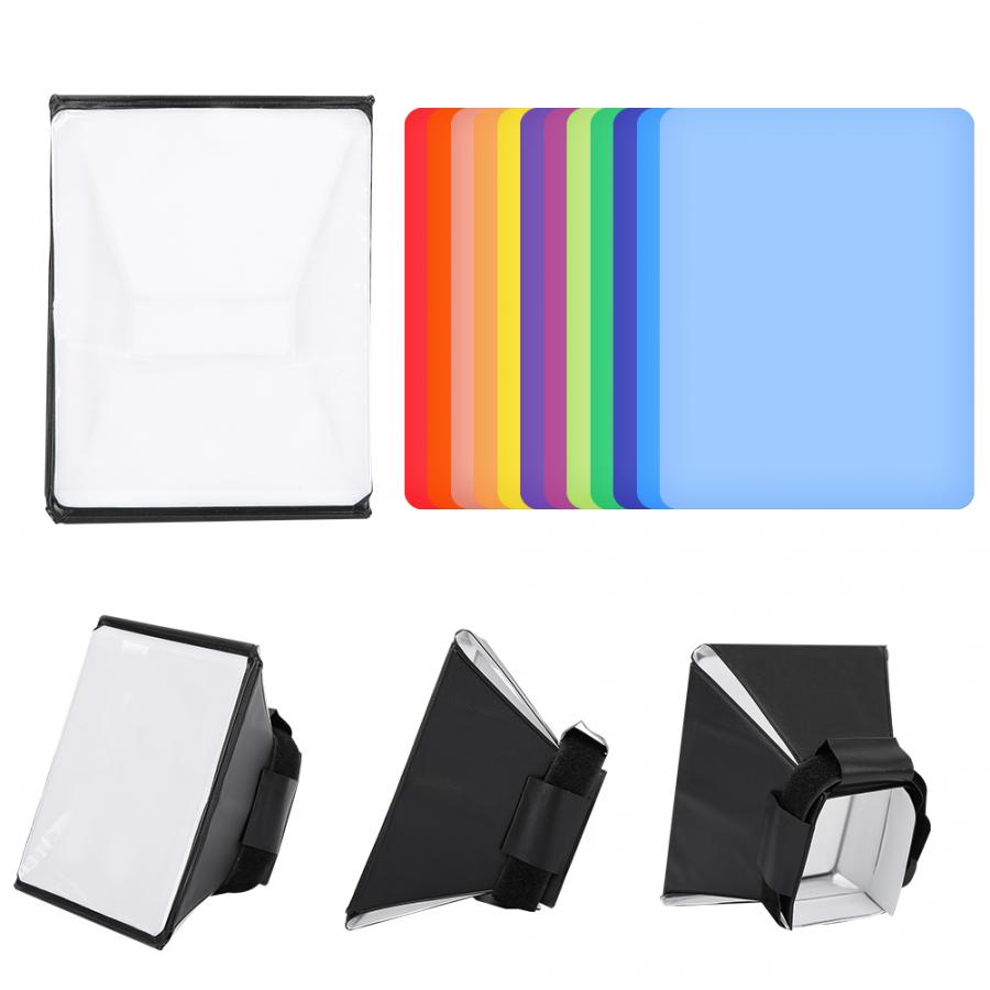 Draagbare Opvouwbare Mini Soft Flash Light Diffuser Softbox Met 12 Kleuren Filter Doek Camera Studio Softbox