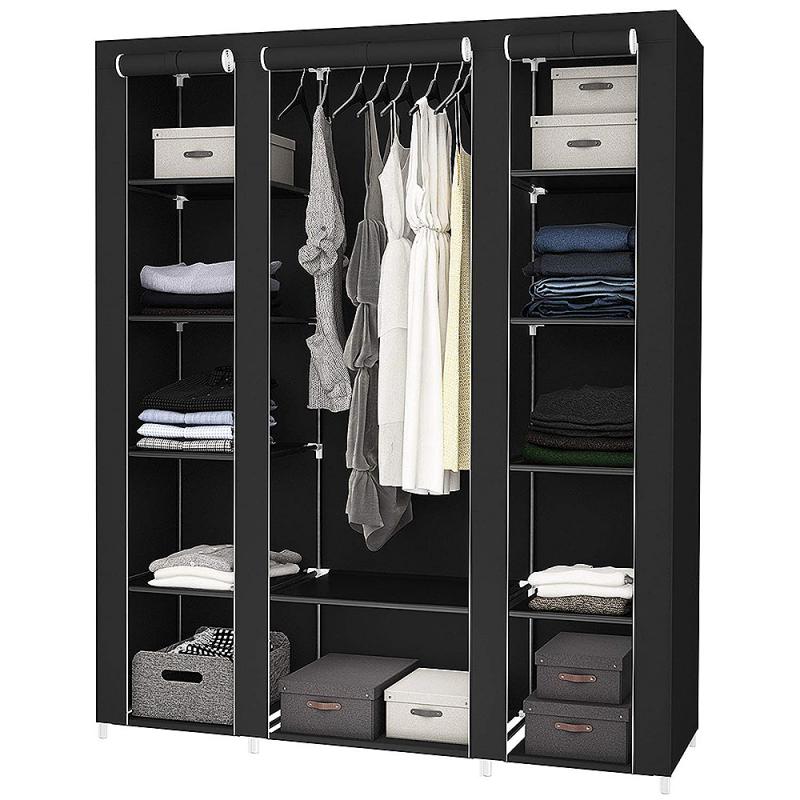 Wardrobe Storage Organizer Folding Cloth Storage Cabinet Assembly Easy Install Reinforcement Wardrobe Clothes Rack Multisize HWC: A 175x150x45cm