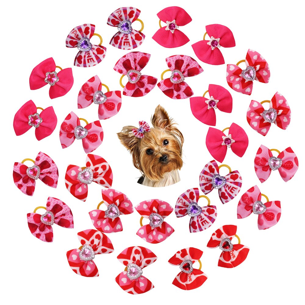 60Pc Hond Haar Accessoires Diamant Hond Haarelastiekjes Roze Liefde Stijl Hond Lint Boog Elastiekjes Hond levert Samll Hond Bows