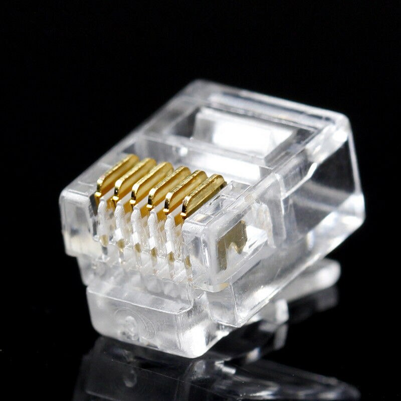 20PCS Gold-plated RJ12 6Pin 6P6C engineering CNC Telephone crystal head Connector Network RJ 12 Telephone Connectors PC + Copper