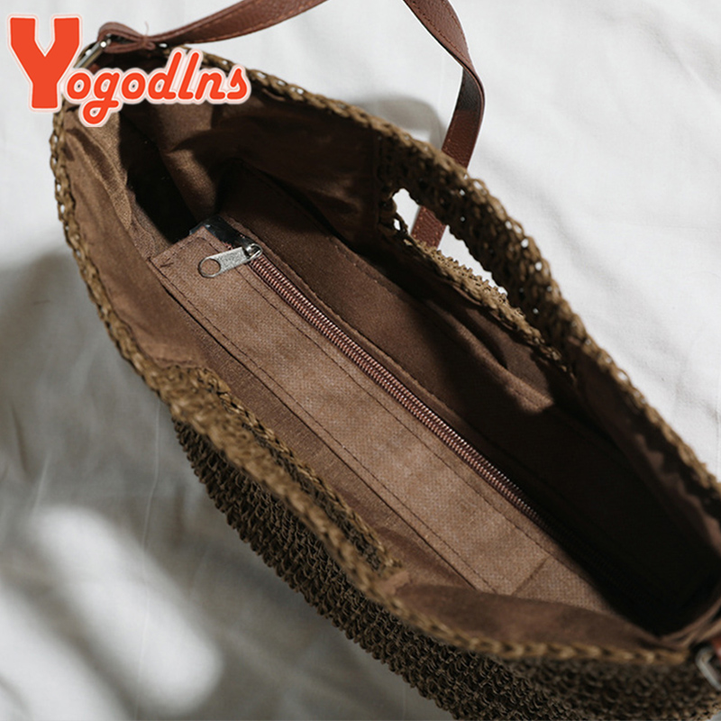 Yogodlns borsa Tote estiva in paglia per donna borsa con manico di grande capacità borsa da spiaggia in Rattan intrecciata borsa da viaggio per vacanze borsa Shopping