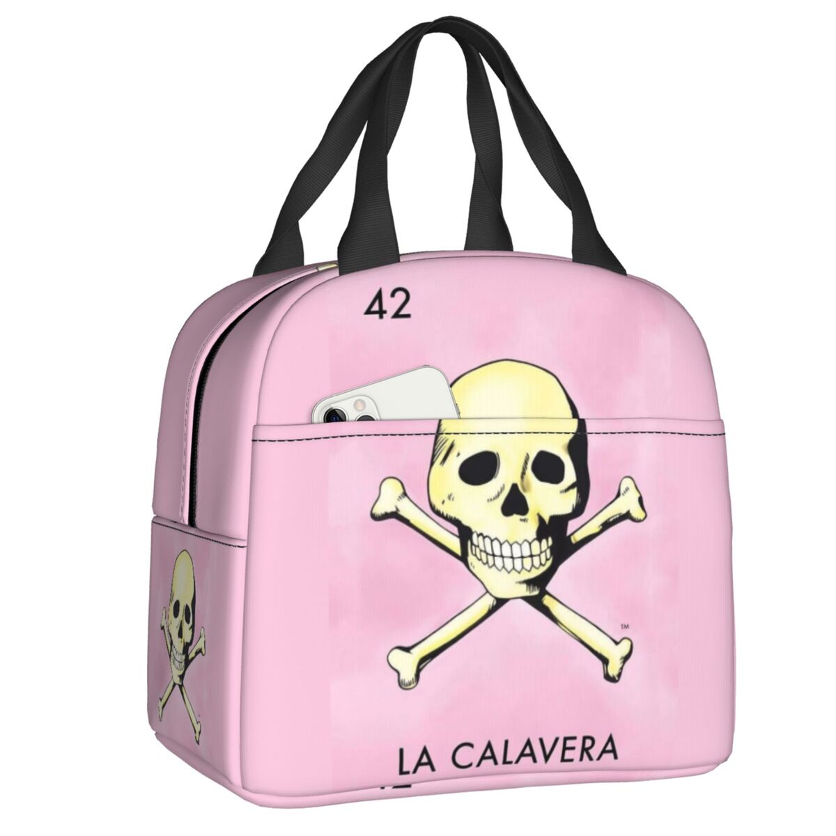 Custom La Maceta Flower Pot Loteria Card Mexican Bingo Lottery Insulated Lunch Bag for Women Leakproof Thermal Cooler Bento Box: WHITE