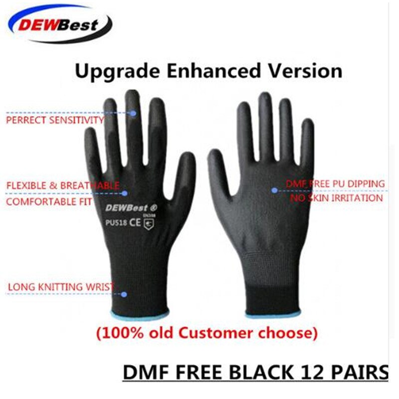 DMF work safety gloves, 13g Pu palm coating protective gloves, four colors of workplace safety protection articles are available