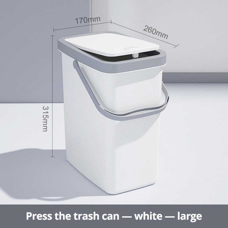 Konco Trash Can with Lid,Waste Bin with Swing-top Lid,Plastic Swing Lid Trash Bin for Bathroom Kitchen and Office: Press L