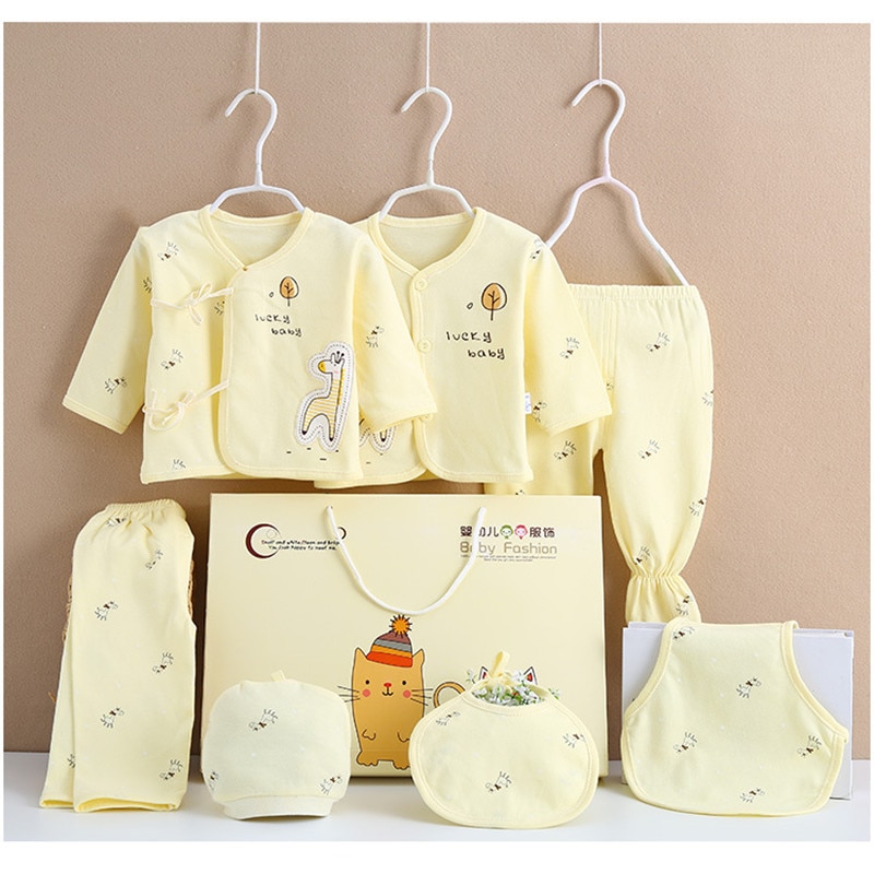 (7 stk/sæt) nyfødt baby 0-6m tøjsæt dreng/pige tøj 100%  bomuldspleje og sundhedssæt 207082