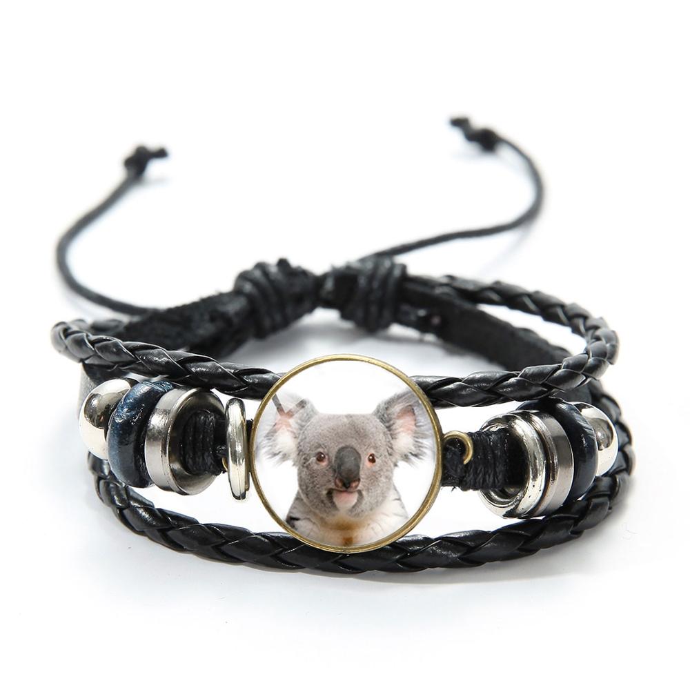 Nette Koala Baby Armband Wertvolle Tier Glas Dome Fotos Multilayer Leder Armbänder Gewebt Armband für Kinder: Style 1