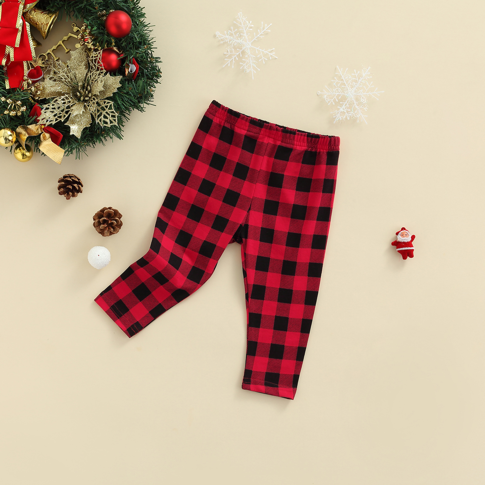 0-24M Baby Baby Meisje Jongen Broek Kerst Plaid Print Elastische Taille Rechte/Flare Broek Broek bodems