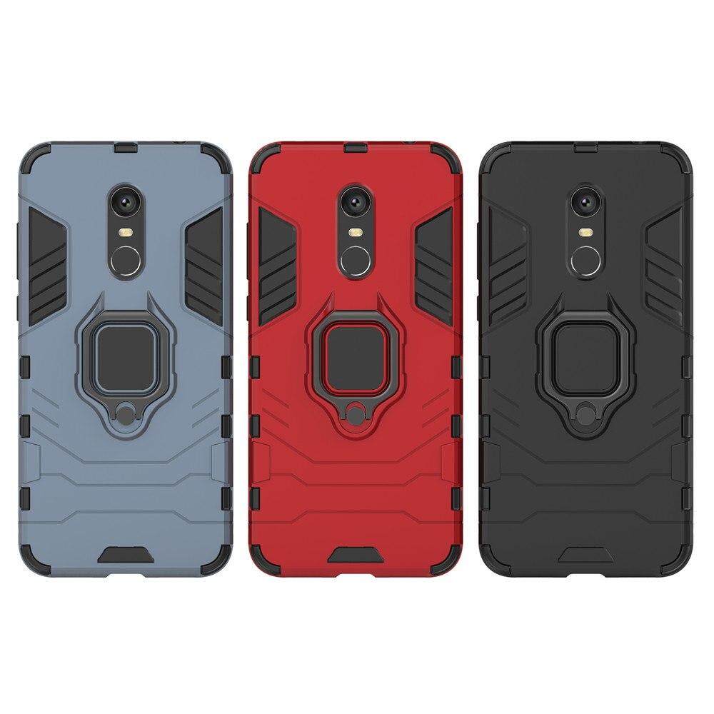 For Xiaomi Redmi 5 Plus Phone Case, Silicone TPU and Hard PC Luxury Armor Shockproof Metal Ring Holder Cover Casing