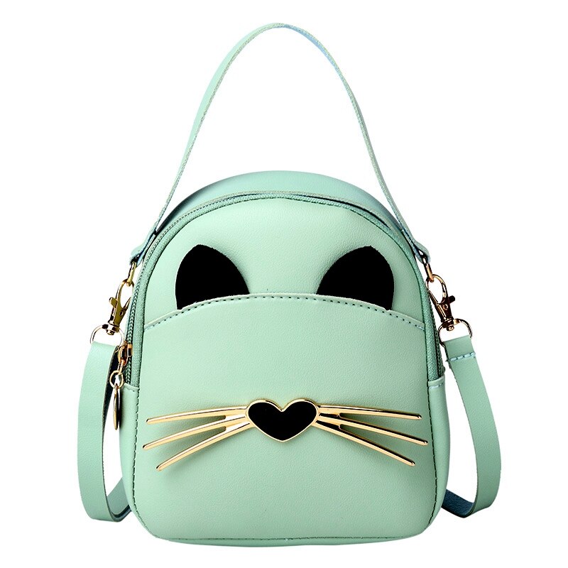 Nyked-sac à dos pour femmes, petit sac à dos tendance pour filles avec chat mignon, fermeture éclair, pochette féminine: green