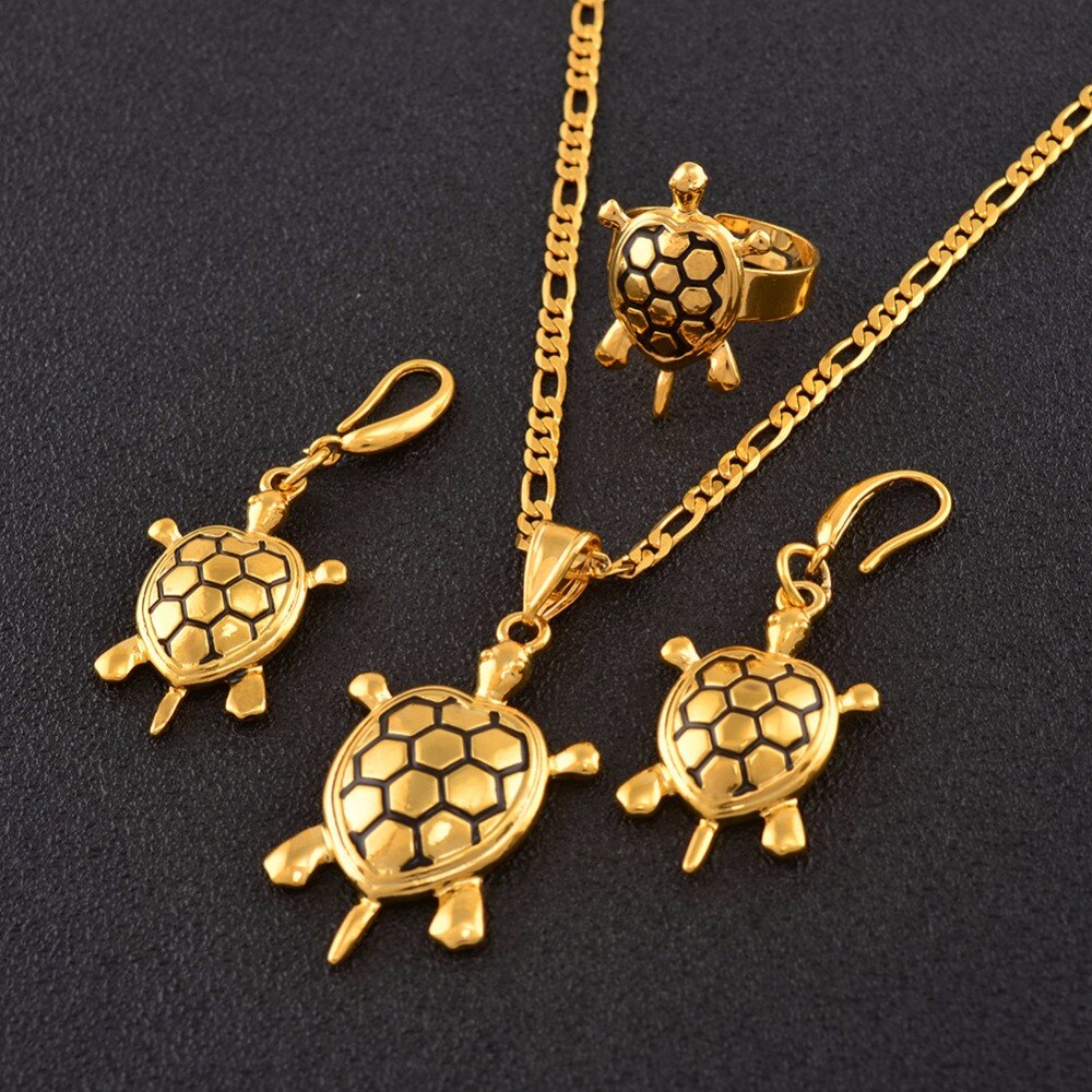 Anniyo Micronesië Hawaii Schildpad Sieraden Sets Kettingen Oorbellen Ring Nieuw-guinea Hawaiiaanse Schildpad Sieraden Set #138906