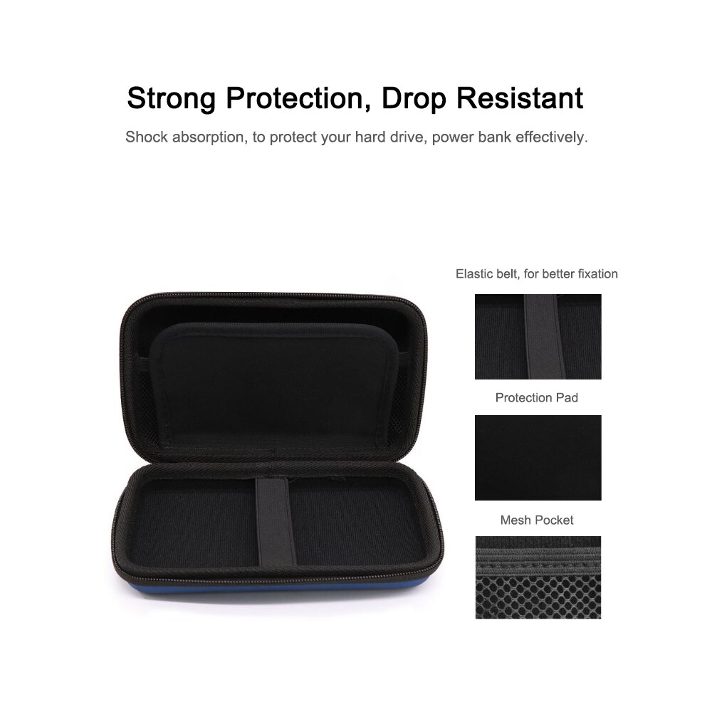 Portable Carrying Case EVA Shockproof Organizer for Hard Disk Cables Charger Impact Resistant Hard Drive Storage Bag