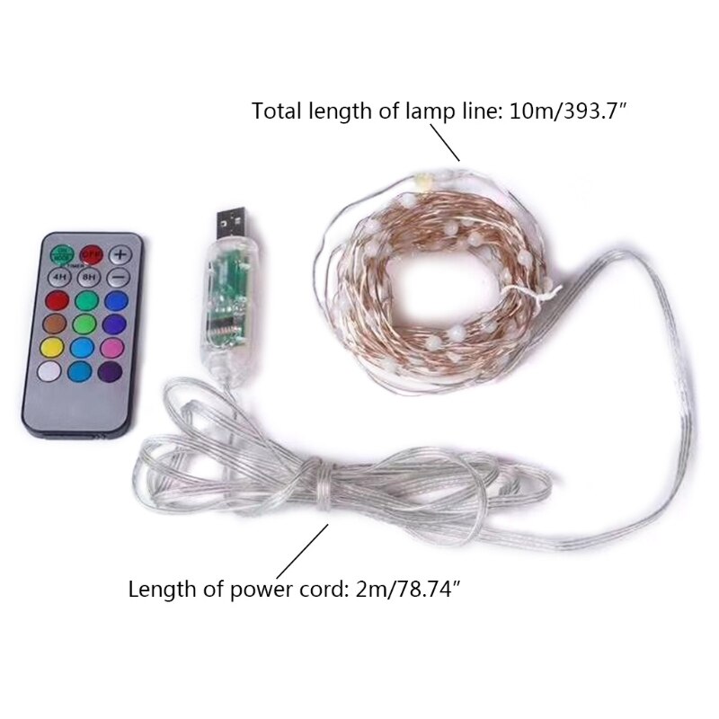 Koperdraadverlichting, draadloze afstandsbediening, usb rgb-lichtsnoer, 12 standen, puntgestuurde led-lamp voor kerstboomdecoratie: Default Title