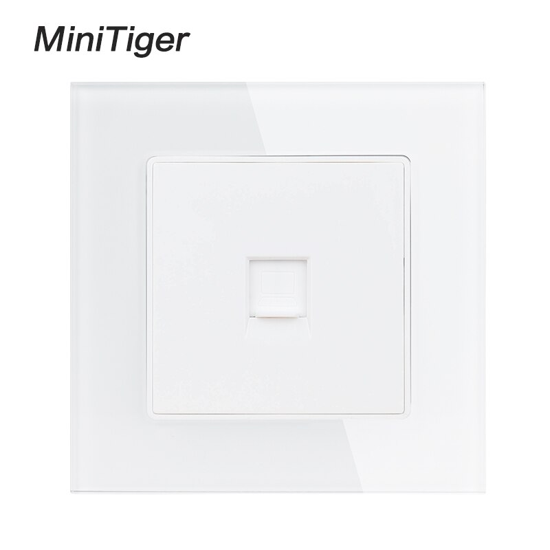 Minitiger Crystal Glass Panel 1 Gang RJ45 Internet Jack CAT6 Connector Computer Outlet Wall Data Socket: White