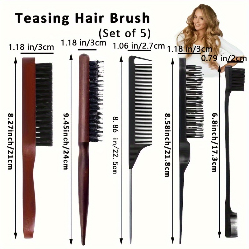 Juego de cepillos para el cabello con cerdas de jabalí de 4/5 piezas, kit de peinado con control de bordes unisex para untar y alisar la espalda, cabello rizado y normal