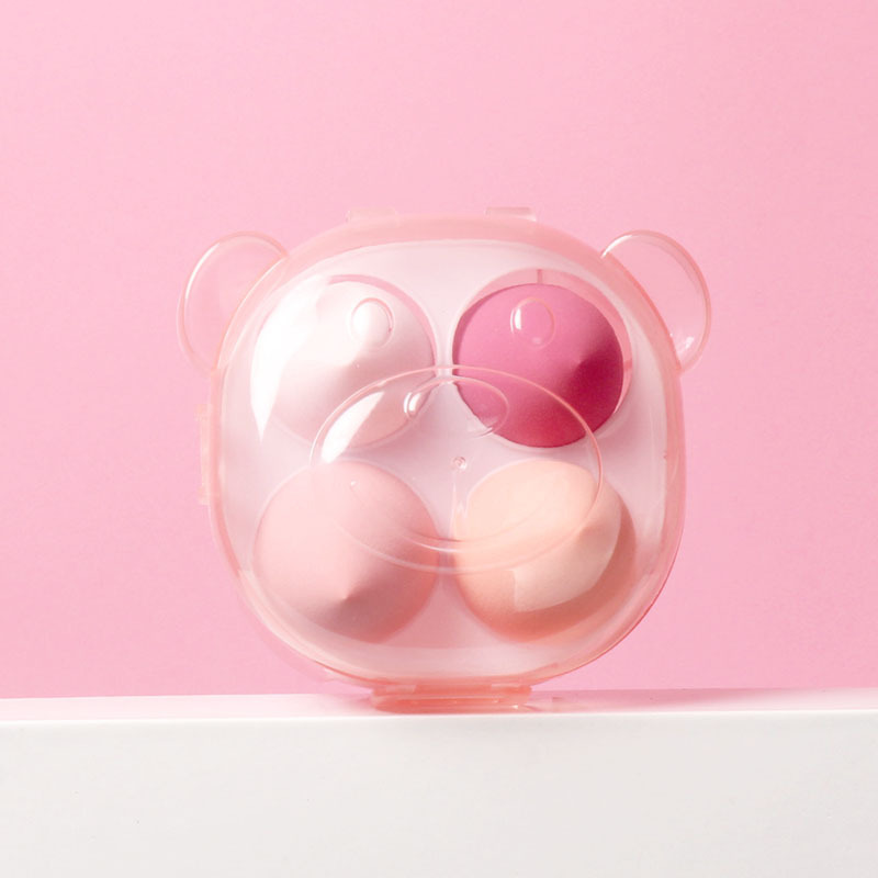 4 Stuks Schattige Beer Hart Make-Up Spons Poederdons Droog Nat Gecombineerde Schoonheid Cosmetische Bal Foundation Bevel Cut Make Up gereedschap Kleurrijke: Pink