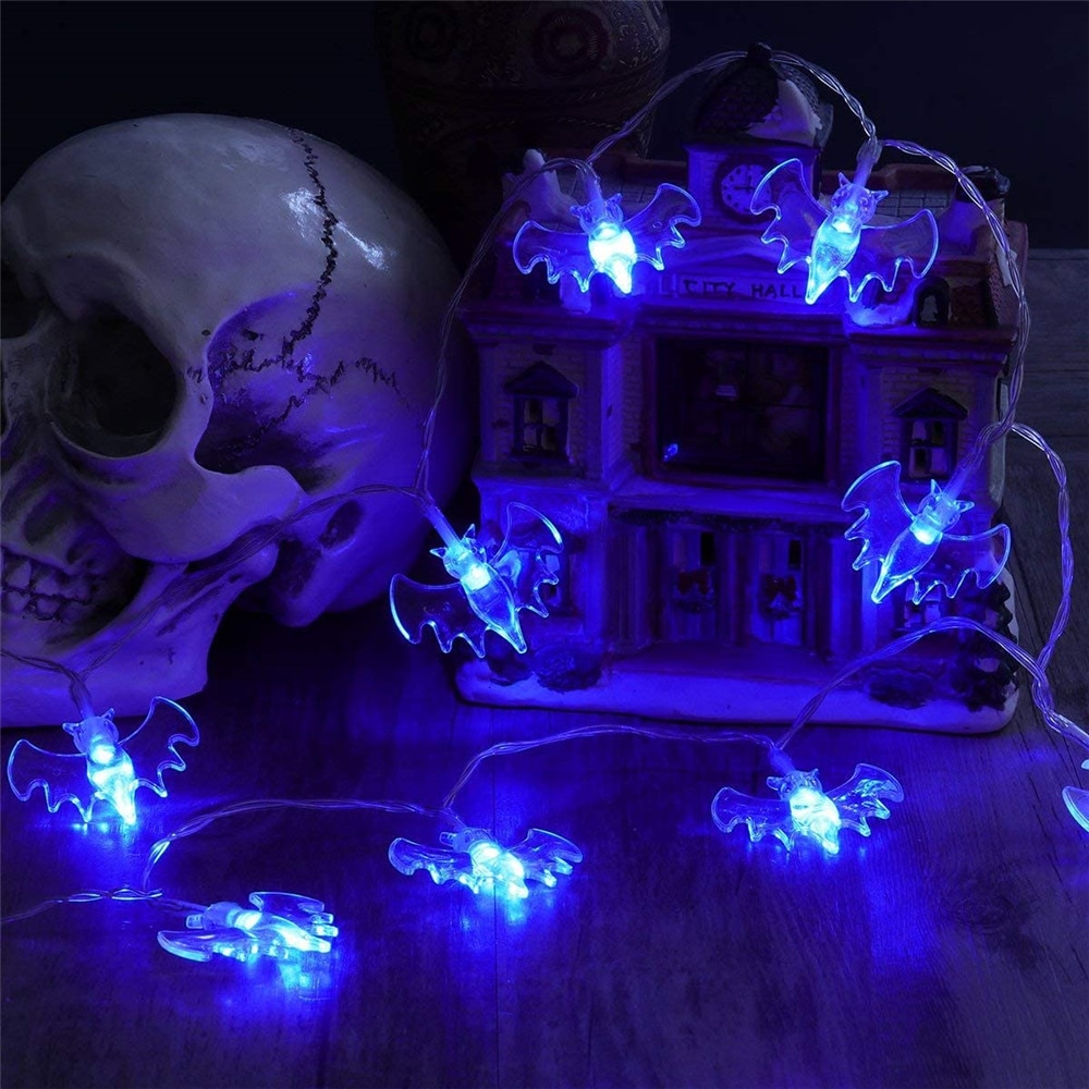 Halloween 10/20/30LED Fairy Bat Solar String Lights 3D Bats Horrible Lights For Halloween Christmas Party Outdoor Decorations: Blue / 2M 20leds Battery