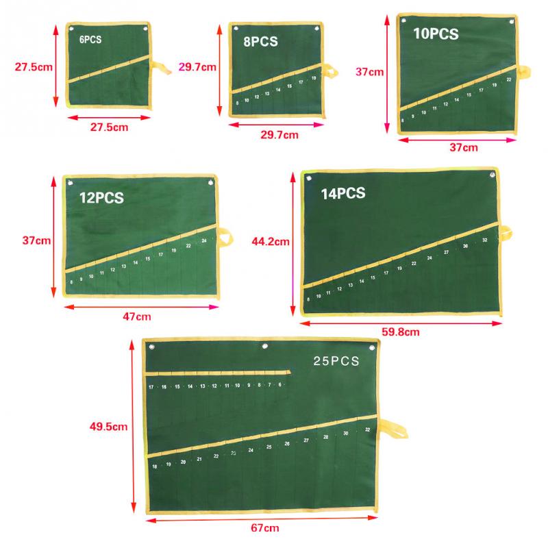 6/8/10/12/14/25 Pockets Spanner Wrench Roll Up Storage Organizer Bag Pouch Double Opening Double Offset Ring Spanner Tool Bag