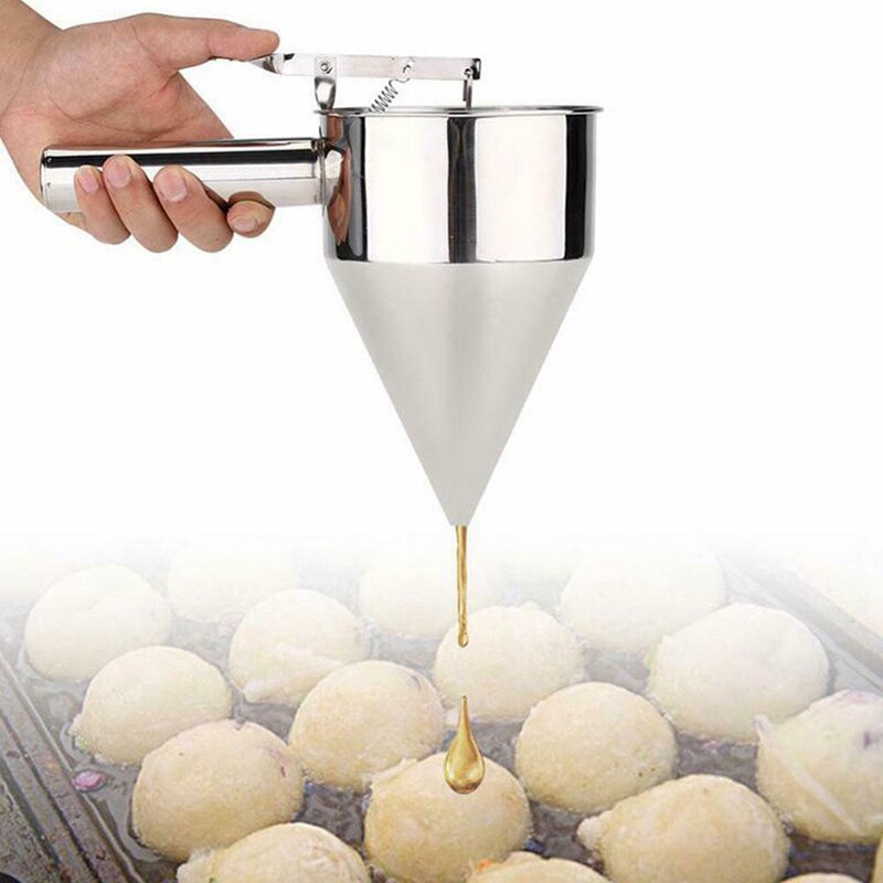 Stainless Steel Pancake Batter Dispensers Donut Cupcake Batter Dispenser Funnel Pancake Maker Helper Rack Spring-loaded Handle