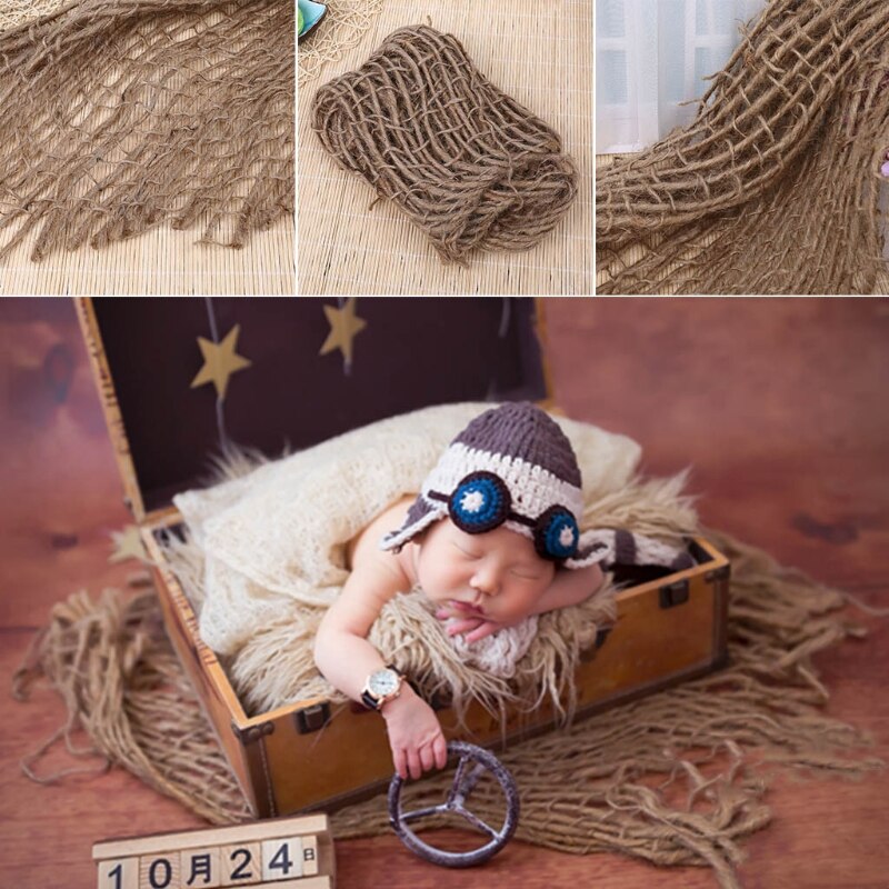 Pasgeboren Fotografie Prop Chunky Jute Laag Netto Hessische Jute Achtergrond Deken Fotografie Deken