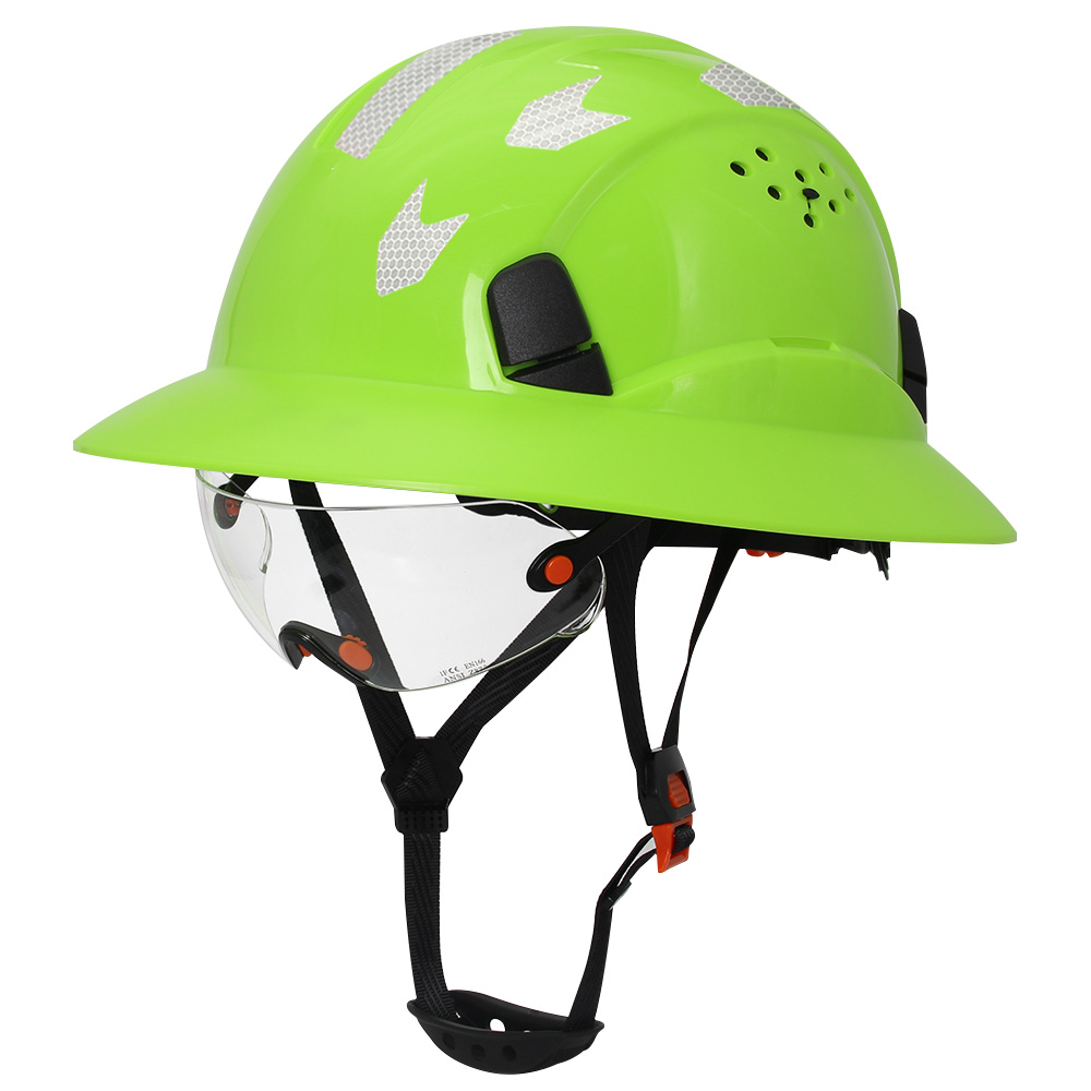 Full Brim Safety Helmet with Goggles Reflective Stickers Construction Hard Hat Protective Working Riding Climbing Rescue Cap: black