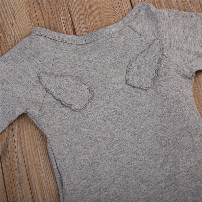 -né infantile bébé garçon fille coton barboteuse combinaison garçons fille ange ailes à manches longues barboteuses blanc gris automne vêtements tenue