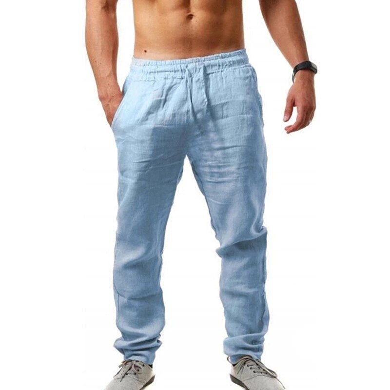 Mannen Losse Sport Broek Mode Effen Kleur Fitness Linnen Comfortabele Wilde Ademend Hip-Hop Mannen Jogging Broek: Sky Blue / L