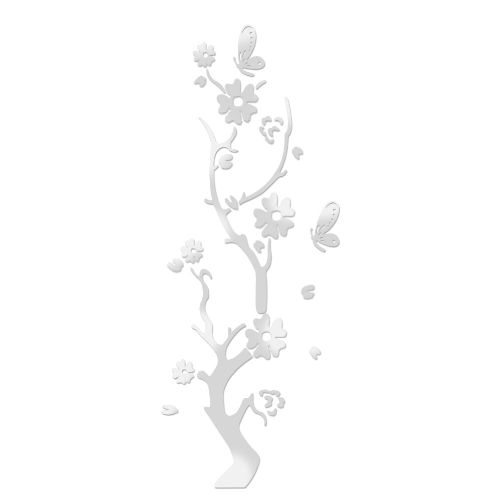 3d Sticker Spiegel Stickers Spiegel Behang Pruim Boom Home Decor Muur Spiegel Stickers Home Decoratie Moderne Muur Decor: silver