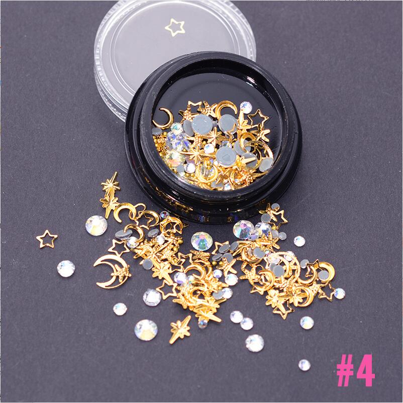 Mélange de rivets à ongles dorés, étoile, lune, strass, Punk, bijoux à ongles argent 3D, décoration pour manucure: 4