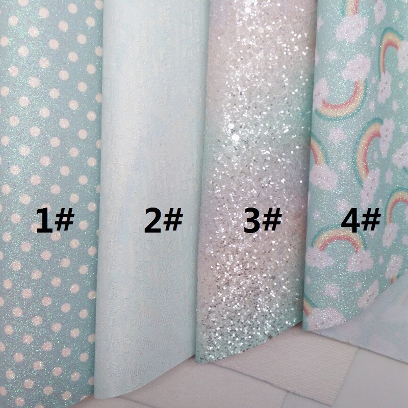 Pastel regenboog glitter leer, stippen regenboog bedrukt synthetisch leer imitatie stof voor strik 21 x 29cm twinkling ming  km374: 1 set