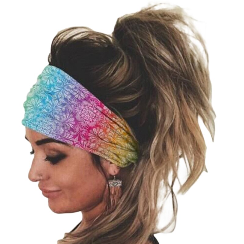 Pañuelo para correr al aire libre, cinta ancha para el pelo deportiva elástica para mujer, cinta para el pelo informal para Fitness, accesorios de ropa, diadema de ocio: Colorful C
