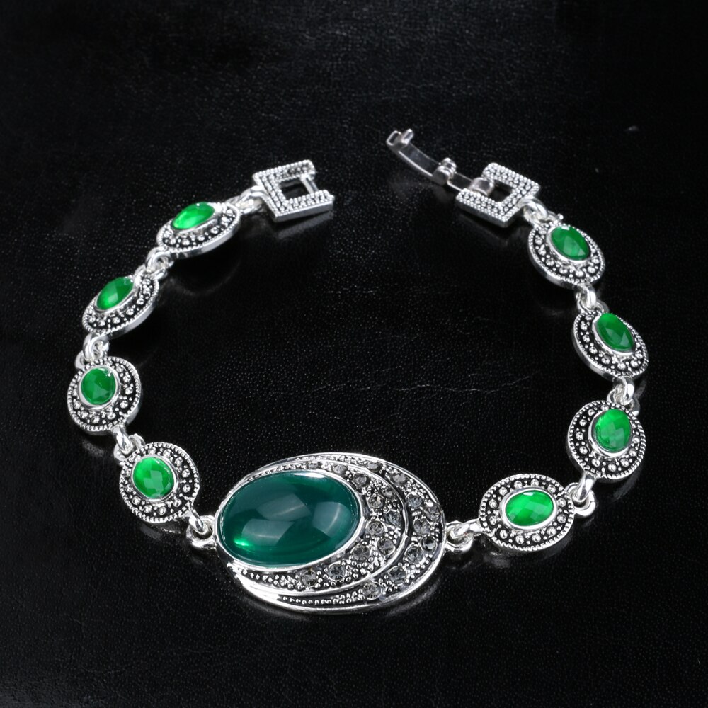 Kinel pulseiras femininas modernas, pulseiras vermelhas para mulheres charme cor prata cinza cristal grande oval pedra principal boêmio jóias