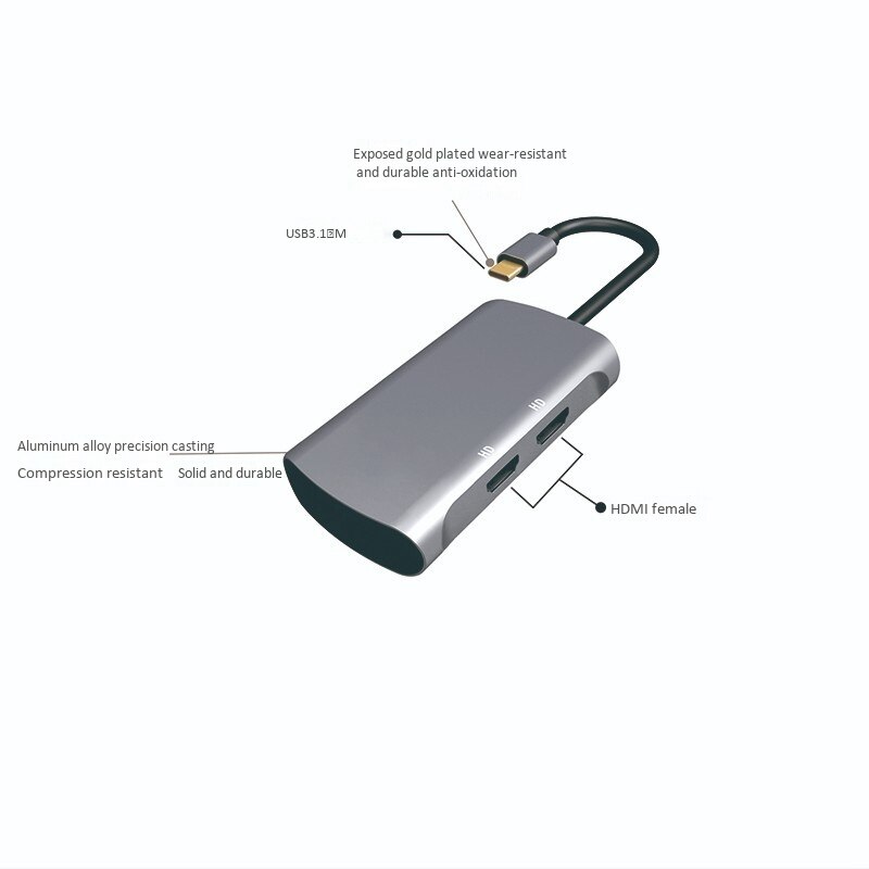 2 in1 Tipo C a Doppio HDMI centro Adattatore in Lega di Alluminio centro USB Ad Alta Velocità di Tipo C centro molo stazione