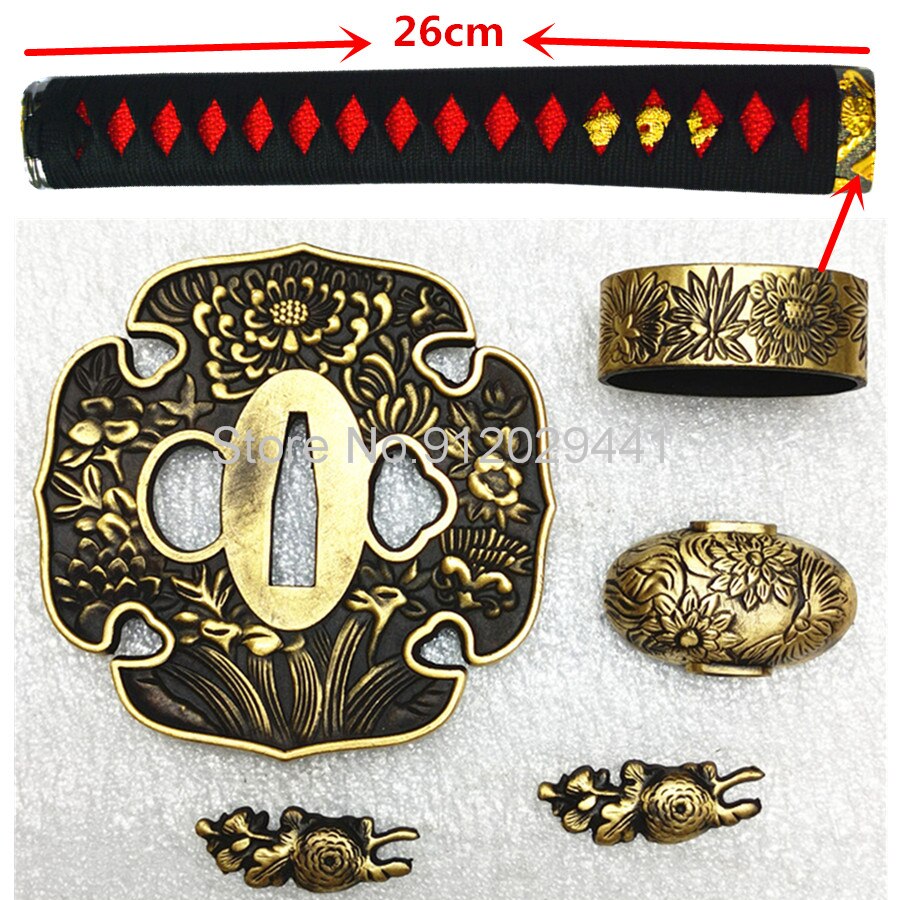 Garde-main en cuivre de pour Katana japonais/Wakizashi, ensemble de raccords de bricolage Tsuba + Menuki + Fuchi + pashira/Habaki/Seppa: A