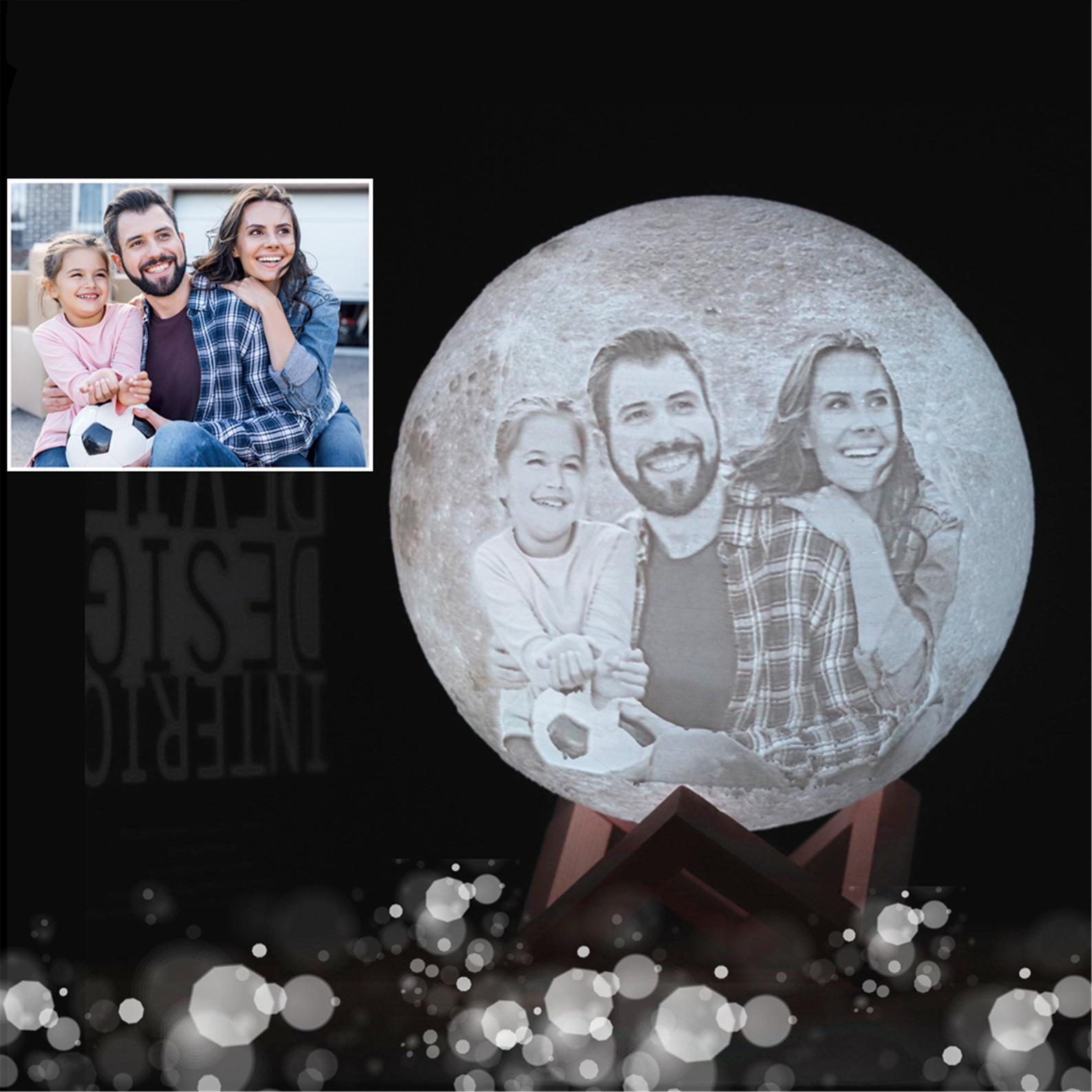 Lámpara de Luna impresa en 3D personalizada con texto y foto, luz nocturna recargable por USB, táctil, 2 colores, luz nocturna personalizada,