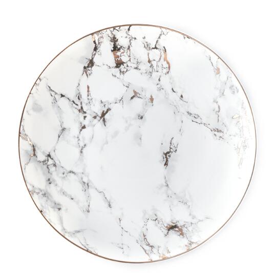 8 og 10 tommer guldindlæg marmor keramisk plade unikke middagsplader fad dessertplade kageplade keramisk spisestel plade: Lysegrå / 8 inches
