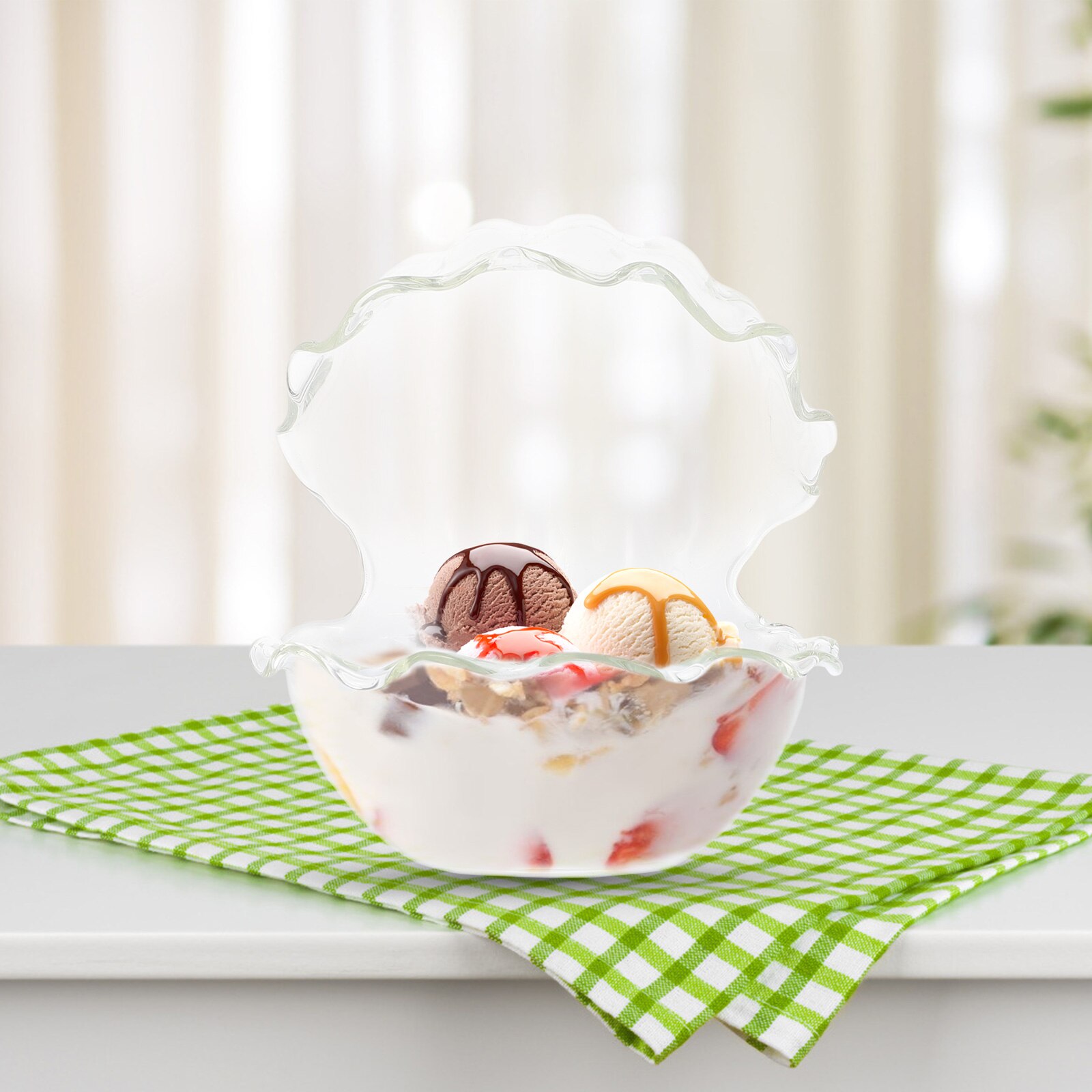 1pc Shell Shaped Glass Bowl Fruit Salad Bowl Sashimi Dessert Container Tableware