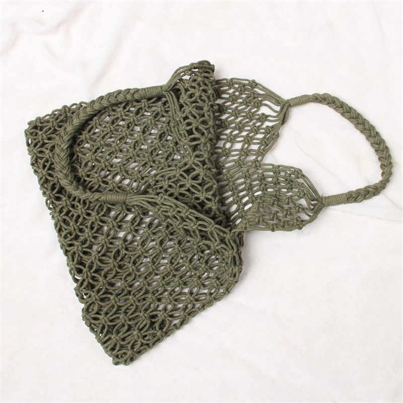 35X35Cm Mode Populaire Geweven Zak Mesh Touw Weven Tie Gesp Reticulate Hollow Strozak Geen Gevoerd Netto schoudertas: green