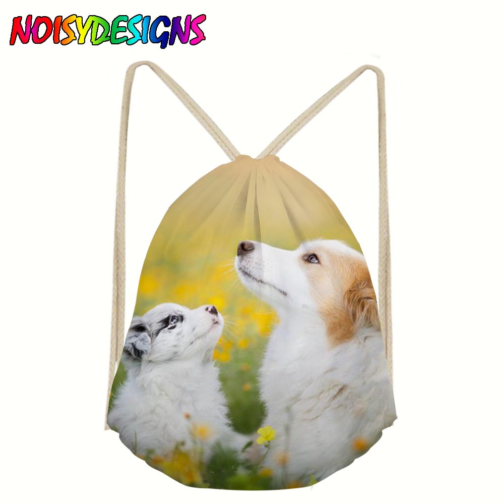 Lin oppbevaring pakke bag border collie hund mønster snøre bag liten mynt veske reise kvinner liten tøy veske veske: Lmyd 3922 z 3
