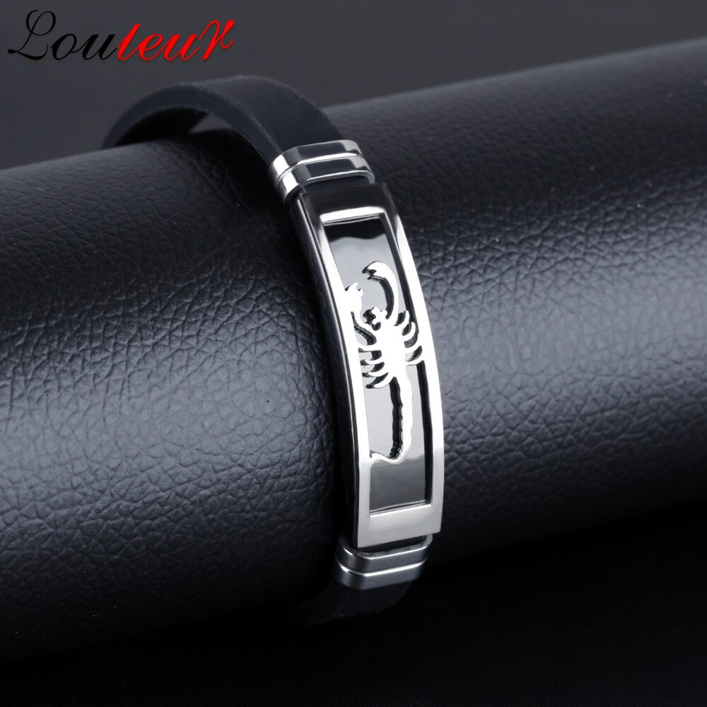 Louleur in Acciaio Inox Scorpione Zodiaco Braccialetto Degli Uomini Regolabile della Gomma di silicone braccialetto Braccialetti Degli Uomini Dei Monili Pulseras