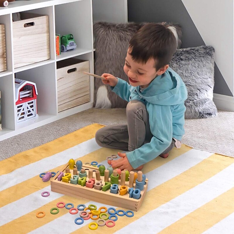 Houten Vissen Speelgoed Kinderen Voorschoolse Educatief Bordspel Tellen Stapelen Kleur Sorteren Leren Speelgoed