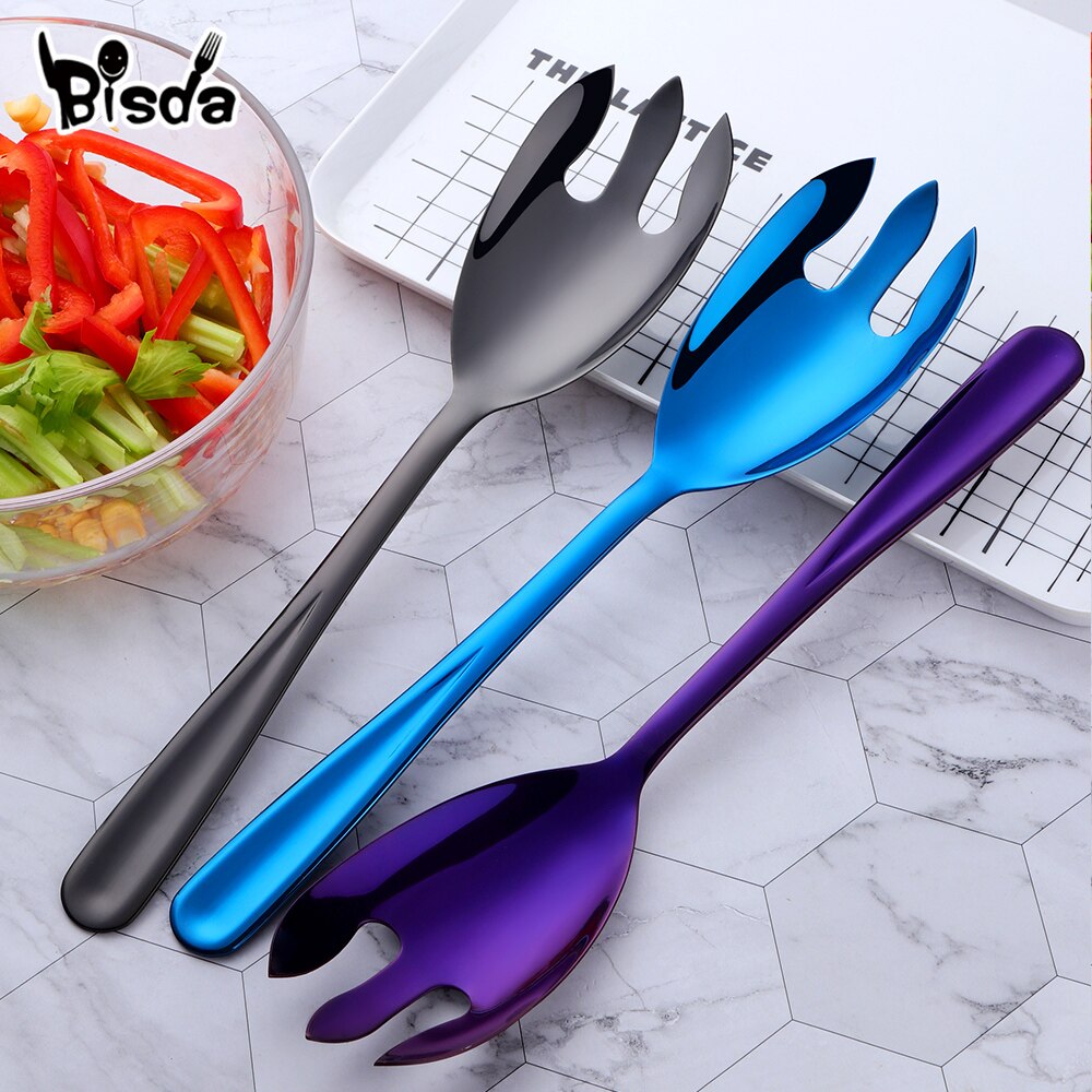 2Sets Salad Spoon Fork Stainless Steel Kitchen Utensils Food Pasta Server Public Buffet Restaurant Serving Tools