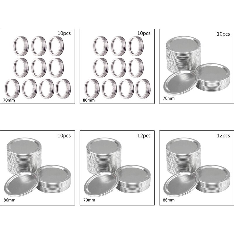 Canning Lids, Regular Mouth Mason Jar Lids And Bands, Stainless Steel Lids For Mason Jar10 Pack (Silver) 86MM