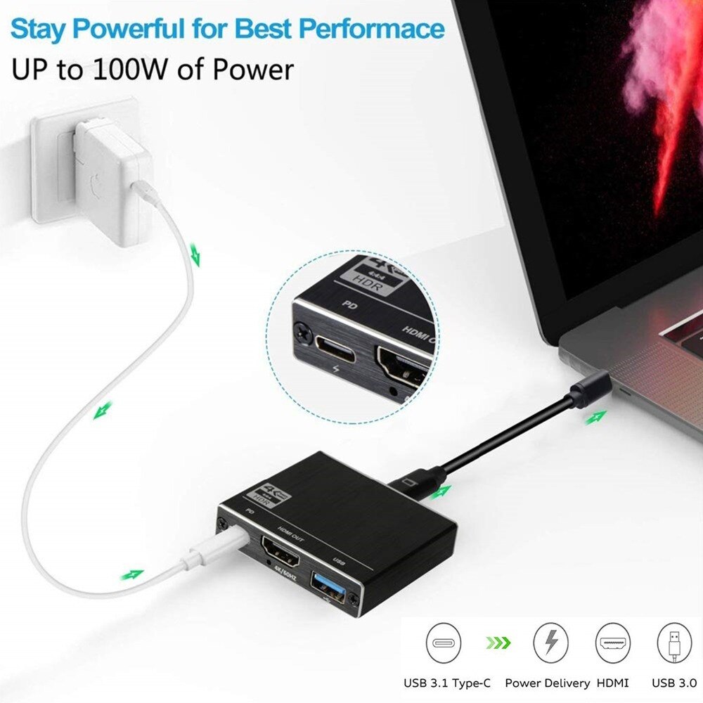 Thunderbolt 3 Type C Naar Usb 3.0 Hdmi-Compatibele Hub 2.0 Adapter 4K 60Hz 30Hz 100W Pd Poort Voor Macbook Pro/Air/Huawei Mate