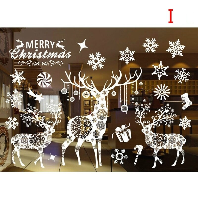 Autocollants de noël pour fenêtres, 53*37.2cm décorations murales en pvc, décoration d'intérieur pour l'année, autocollants pour vitres